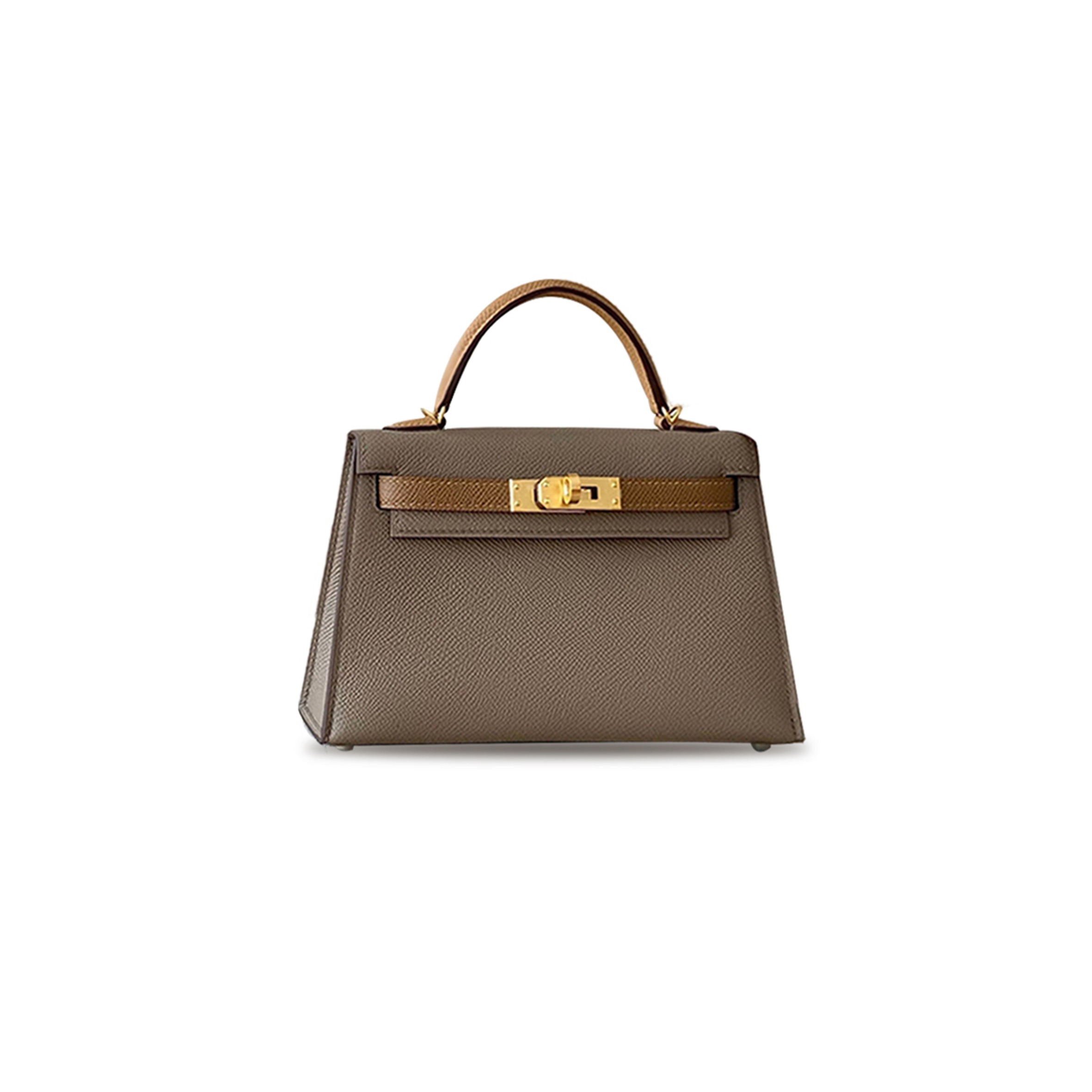 H**mes mini kelly ii epsom three-color elephant gray and biscuit color chestnut color (19*12*5.5cm)